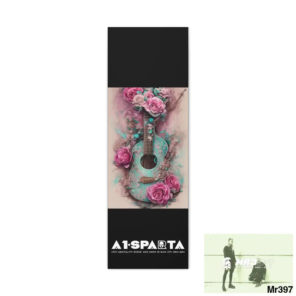 Canvas Gallery Wraps A1Sparta Pink Roses & Guitar 12″ x 36″ / Premium Gallery Wraps (1.25″) Canvas