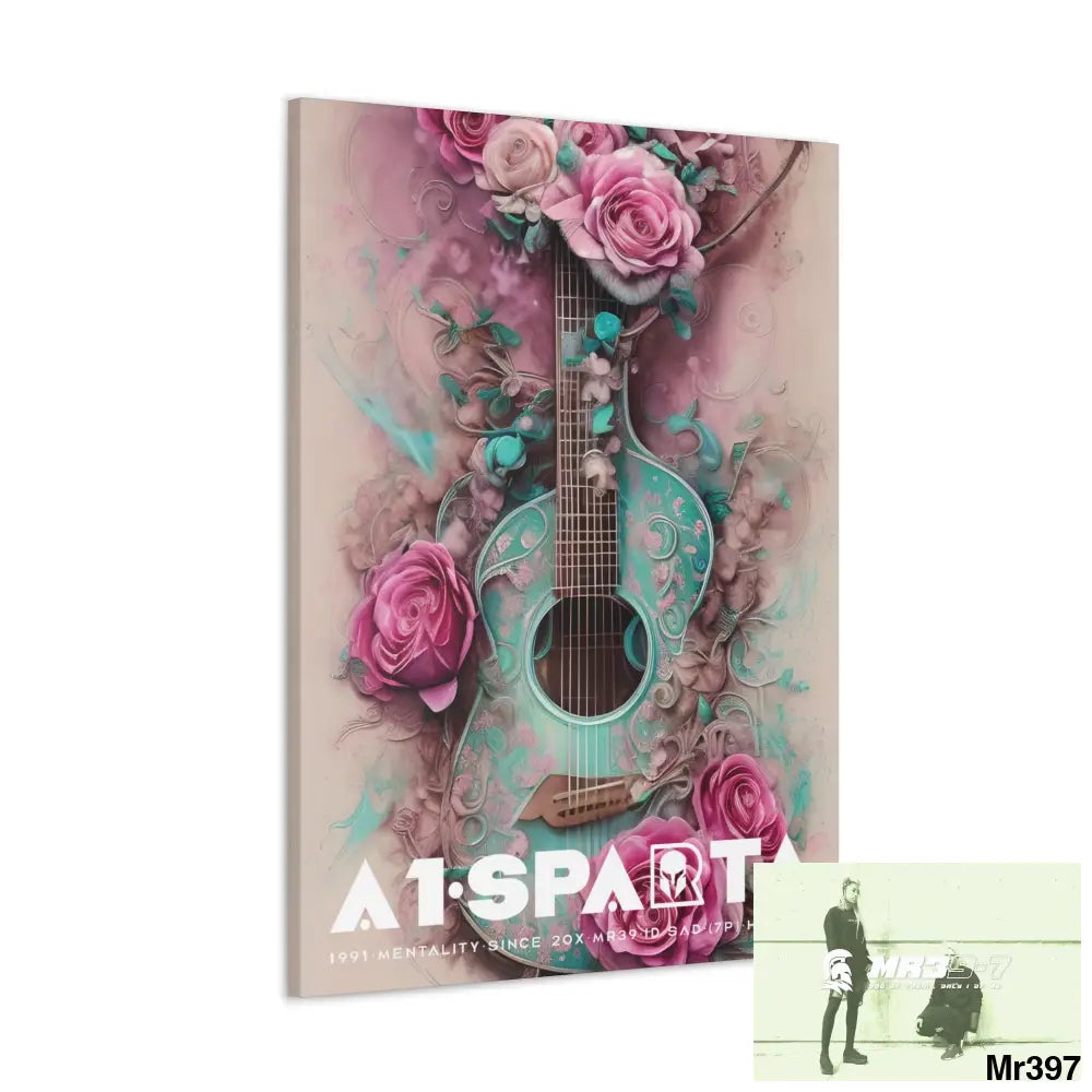 Canvas Gallery Wraps A1Sparta Pink Roses & Guitar Canvas