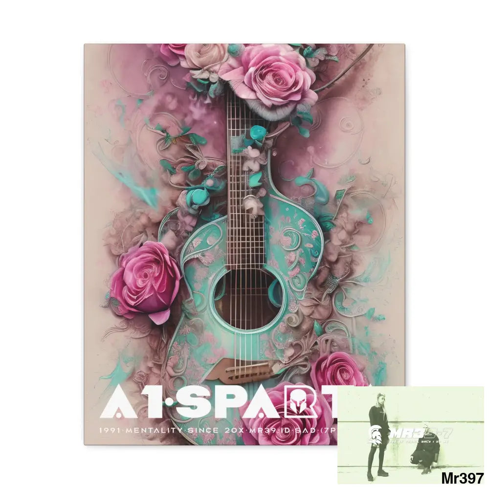 Canvas Gallery Wraps A1Sparta Pink Roses & Guitar 16″ x 20″ / Premium Gallery Wraps (1.25″) Canvas