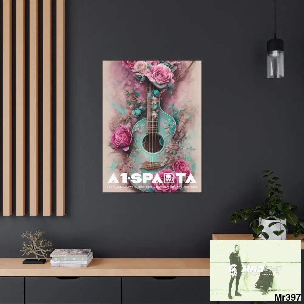 Canvas Gallery Wraps A1Sparta Pink Roses & Guitar Canvas