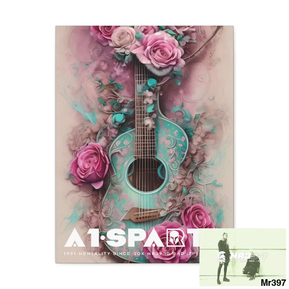 Canvas Gallery Wraps A1Sparta Pink Roses & Guitar 18″ x 24″ / Premium Gallery Wraps (1.25″) Canvas