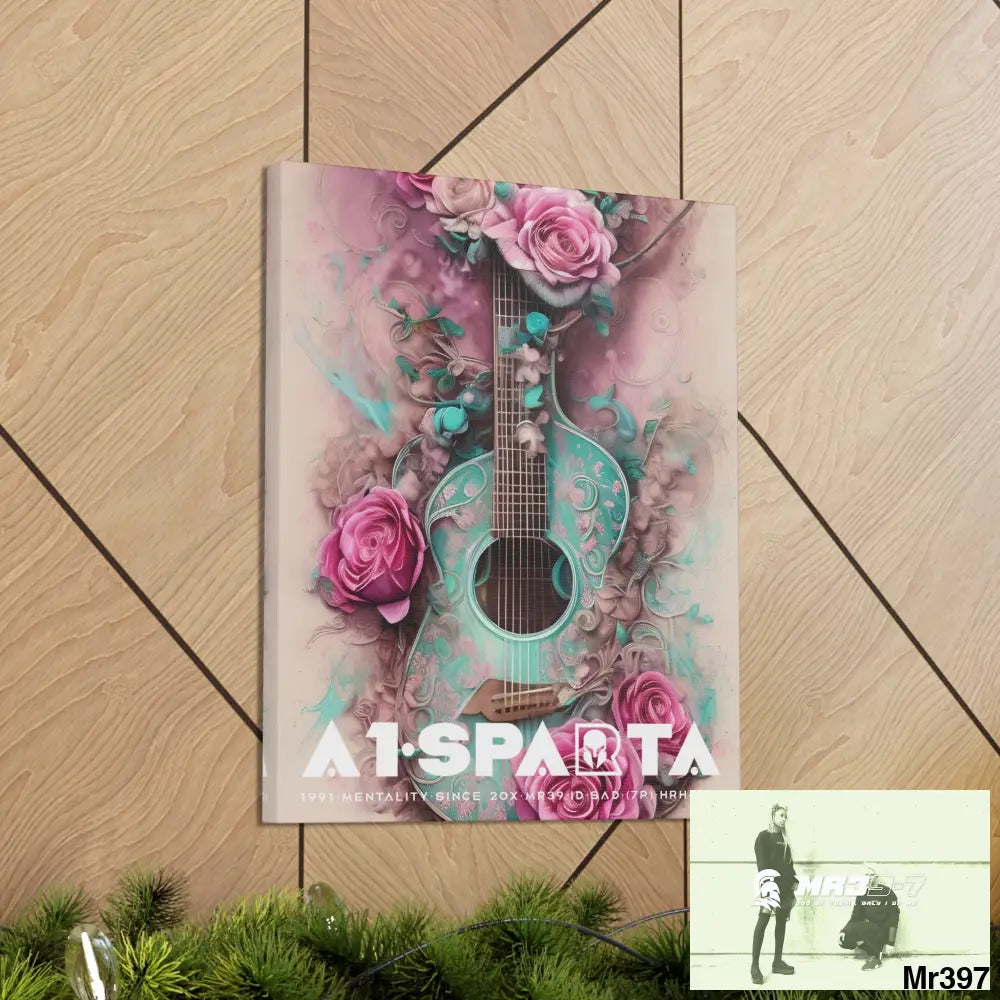 Canvas Gallery Wraps A1Sparta Pink Roses & Guitar Canvas