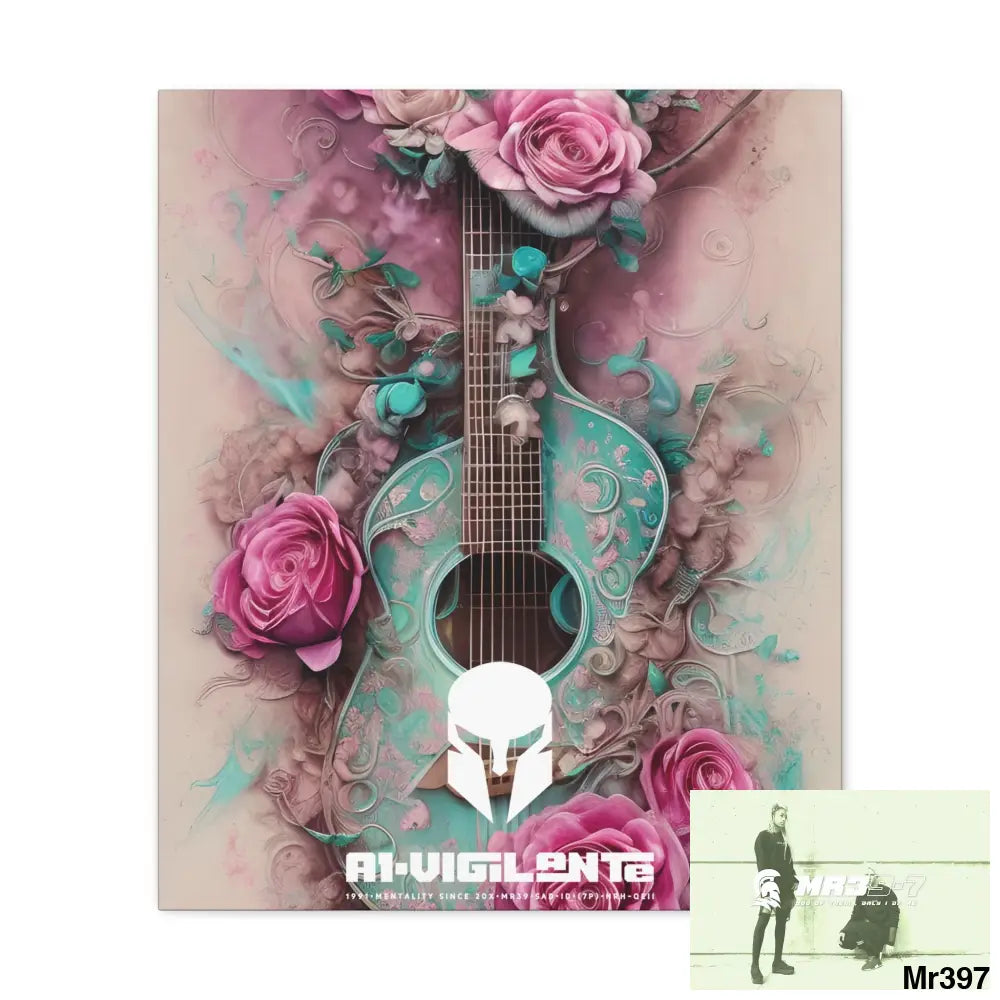 Canvas Gallery Wraps A1Sparta Pink Roses & Guitar 20″ x 24″ / Premium Gallery Wraps (1.25″) Canvas
