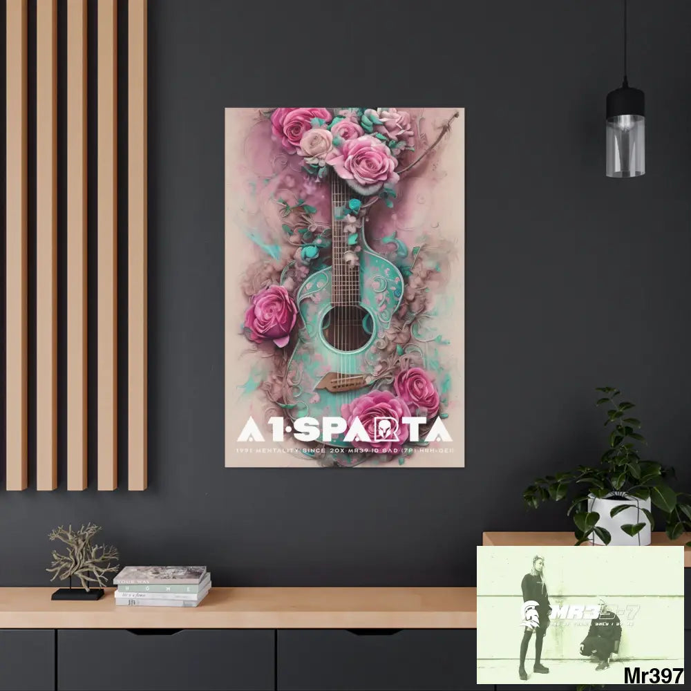 Canvas Gallery Wraps A1Sparta Pink Roses & Guitar Canvas