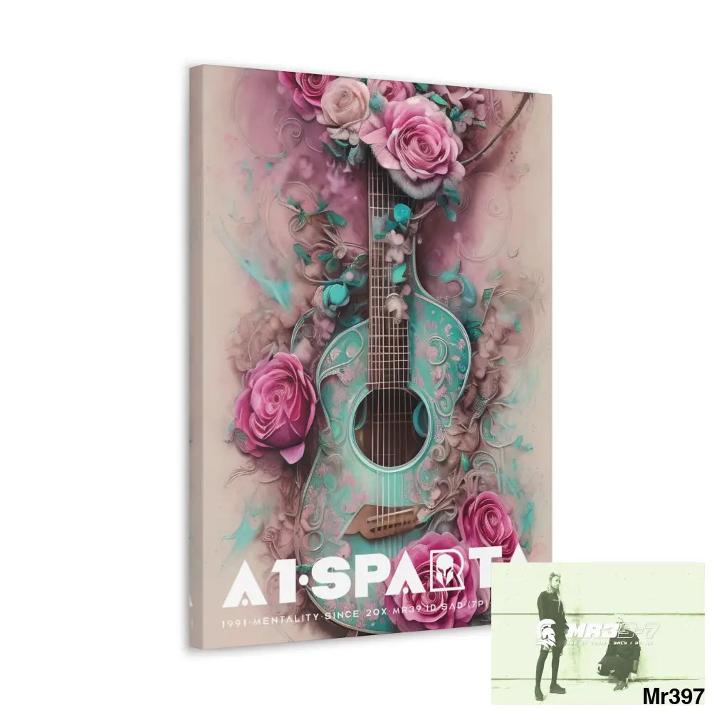 Canvas Gallery Wraps A1Sparta Pink Roses & Guitar Canvas