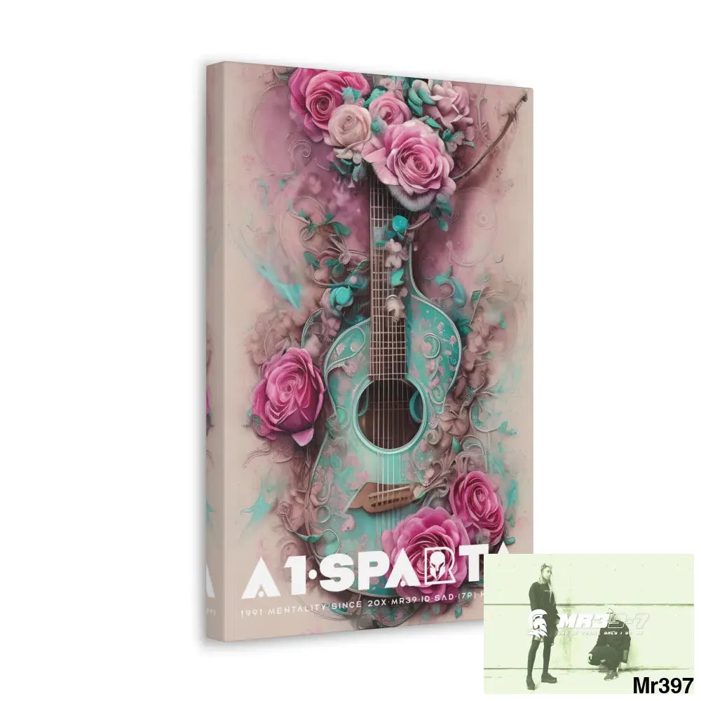 Canvas Gallery Wraps A1Sparta Pink Roses & Guitar Canvas