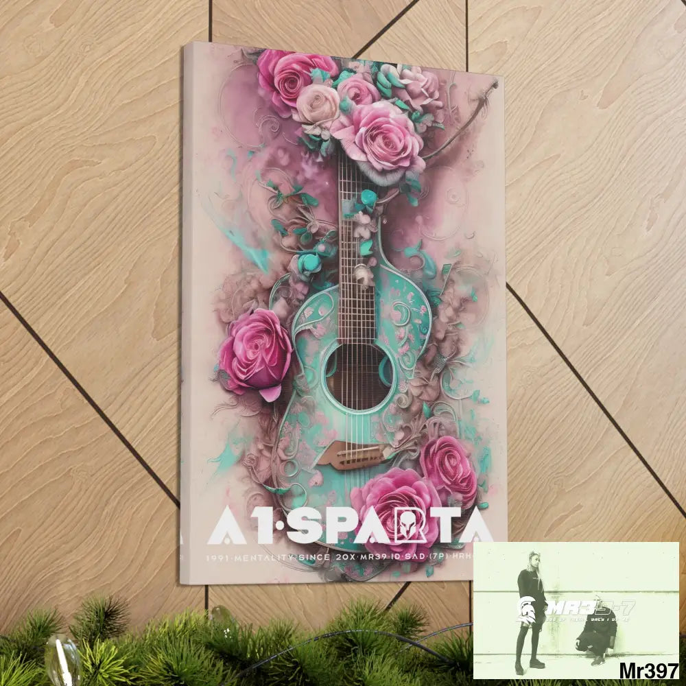 Canvas Gallery Wraps A1Sparta Pink Roses & Guitar Canvas