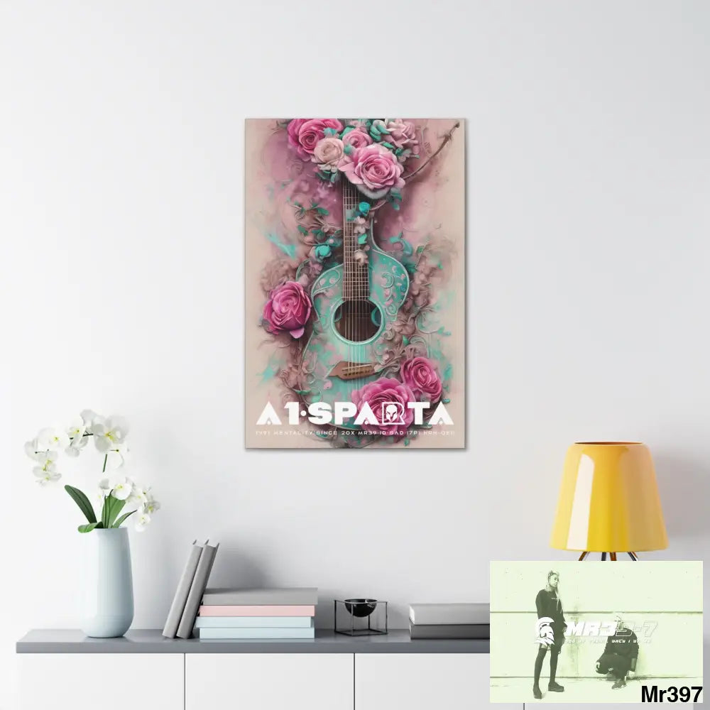 Canvas Gallery Wraps A1Sparta Pink Roses & Guitar Canvas