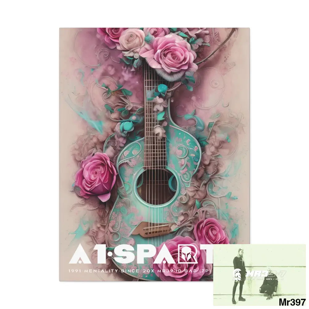 Canvas Gallery Wraps A1Sparta Pink Roses & Guitar 30″ x 40″ / Premium Gallery Wraps (1.25″) Canvas