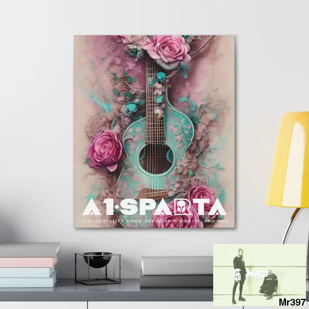 Canvas Gallery Wraps A1Sparta Pink Roses & Guitar Canvas