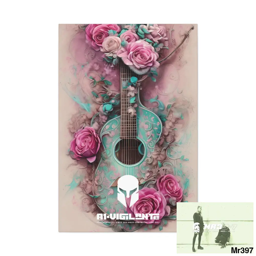 Canvas Gallery Wraps A1Sparta Pink Roses & Guitar 32″ x 48″ / Premium Gallery Wraps (1.25″) Canvas