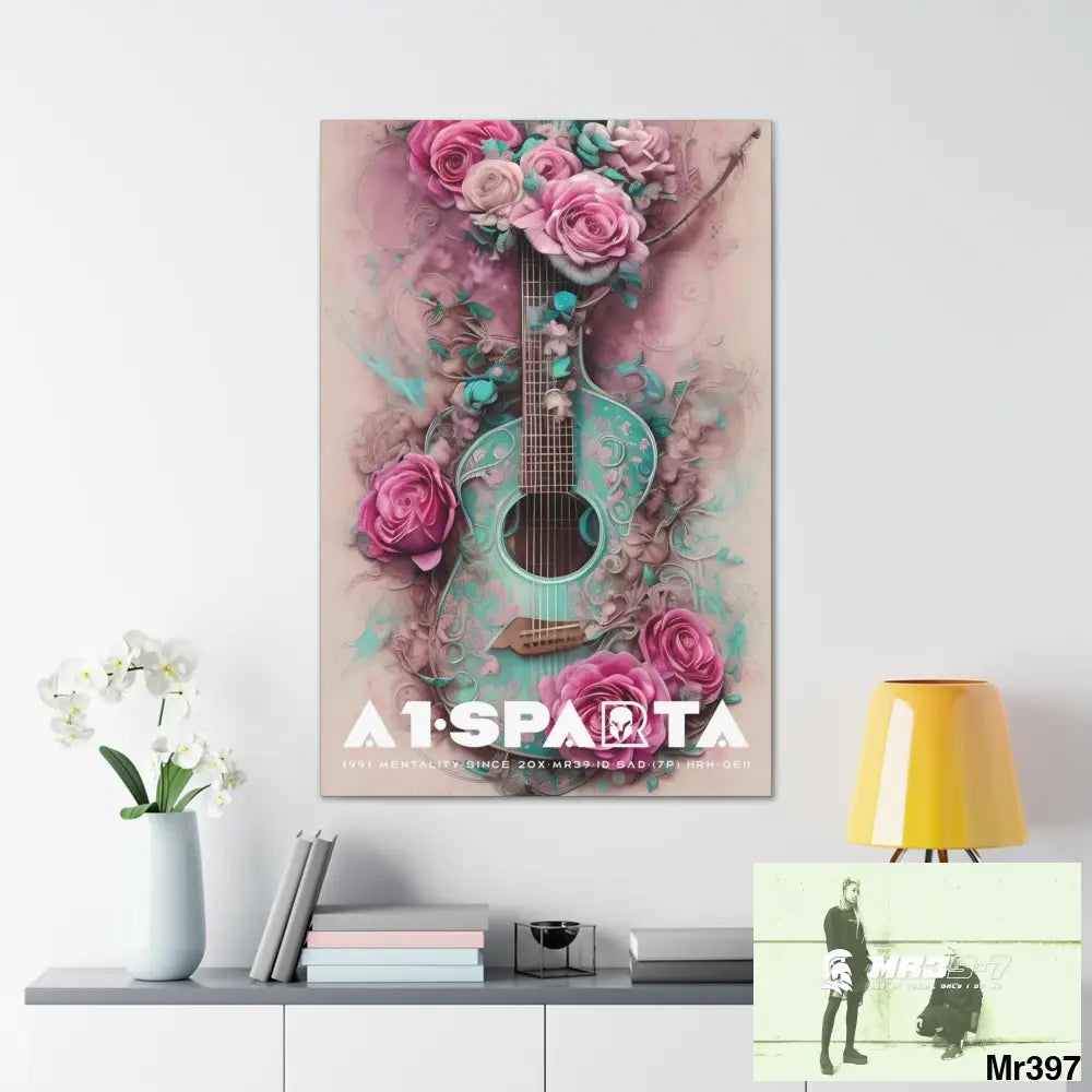 Canvas Gallery Wraps A1Sparta Pink Roses & Guitar Canvas