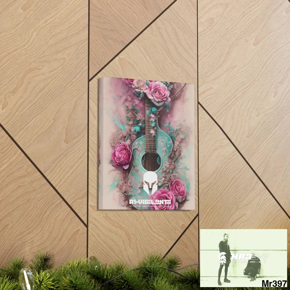 Canvas Gallery Wraps A1Sparta Pink Roses & Guitar Canvas