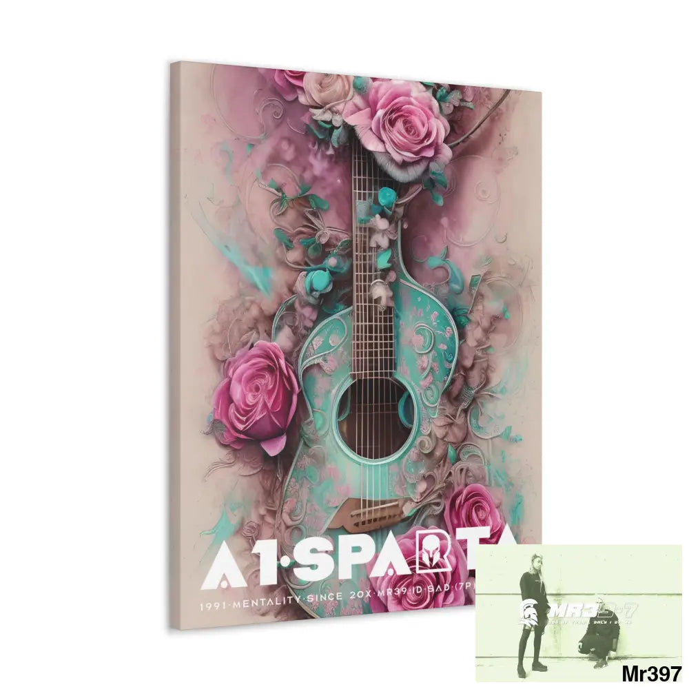 Canvas Gallery Wraps A1Sparta Pink Roses & Guitar Canvas