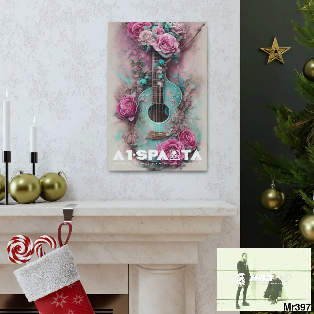 Canvas Gallery Wraps A1Sparta Pink Roses & Guitar Canvas