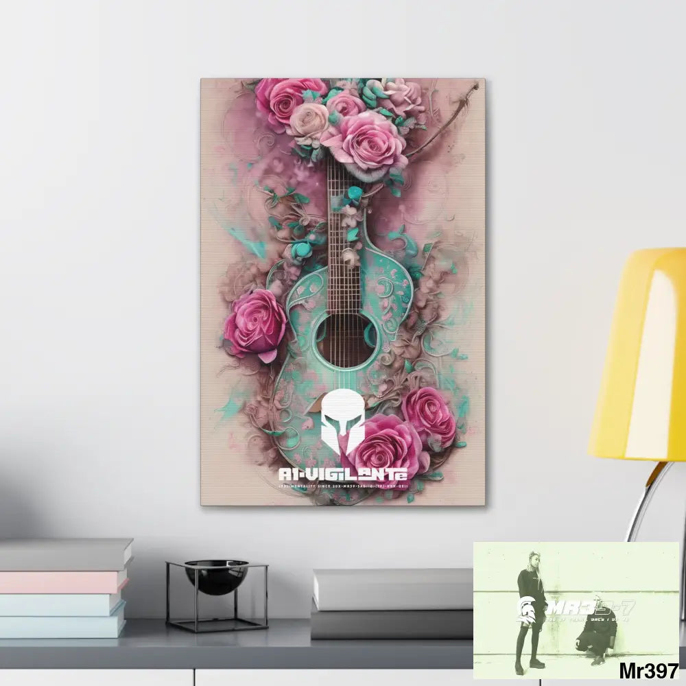 Canvas Gallery Wraps A1Sparta Pink Roses & Guitar Canvas