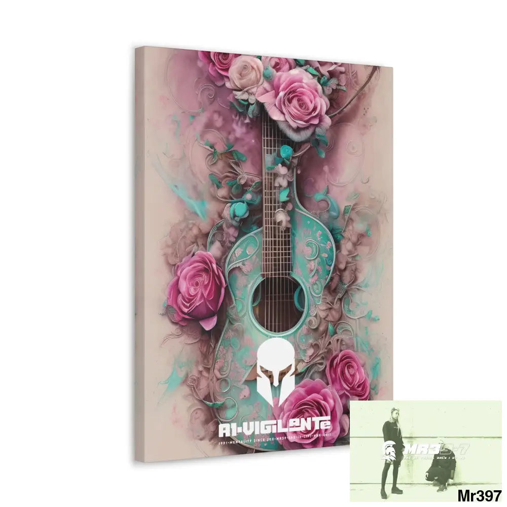 Canvas Gallery Wraps A1Sparta Pink Roses & Guitar Canvas