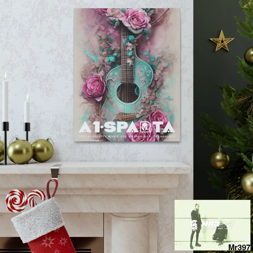 Canvas Gallery Wraps A1Sparta Pink Roses & Guitar Canvas