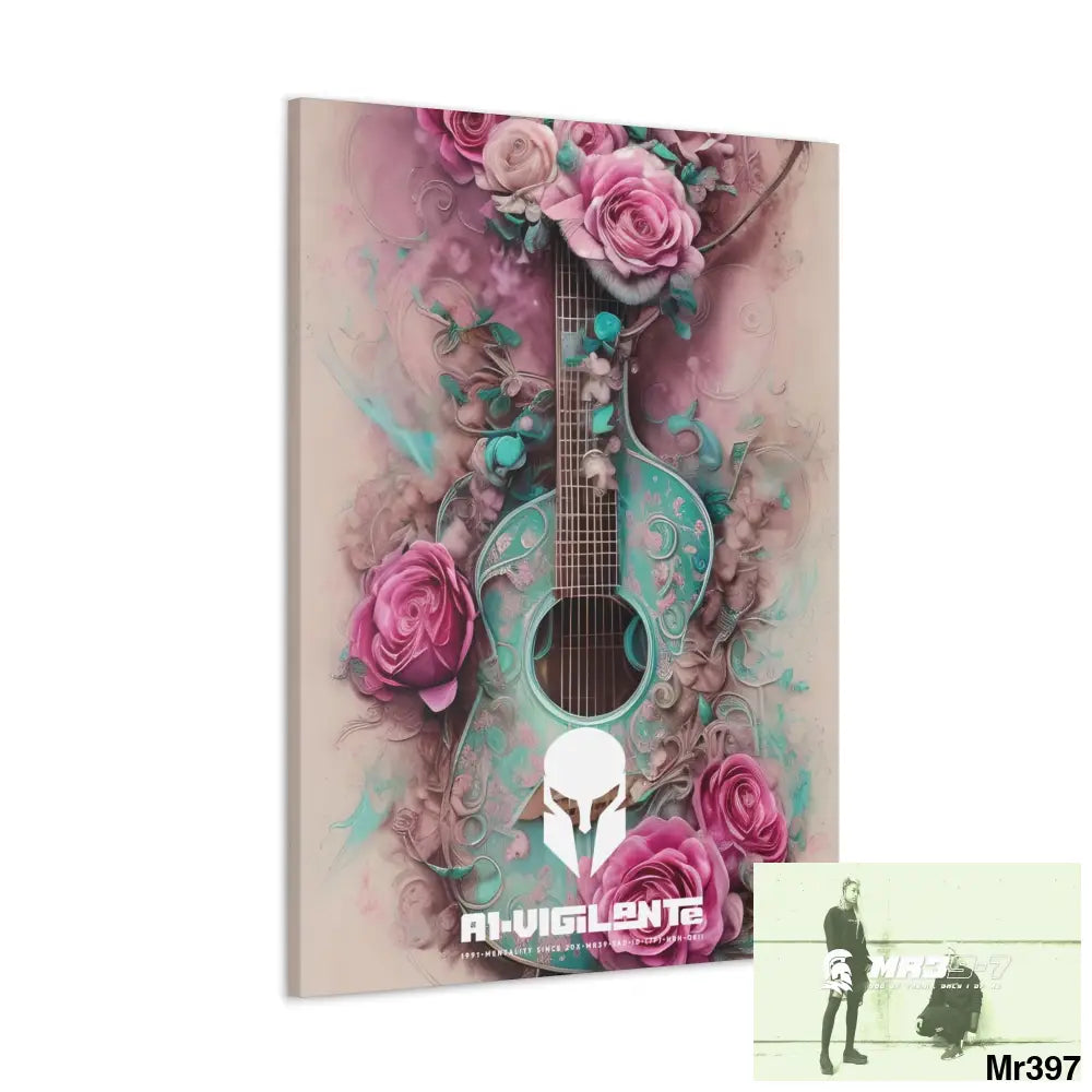 Canvas Gallery Wraps A1Sparta Pink Roses & Guitar Canvas
