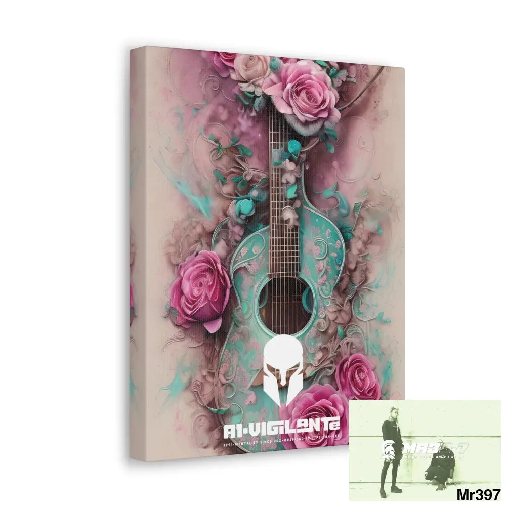Canvas Gallery Wraps A1Sparta Pink Roses & Guitar Canvas