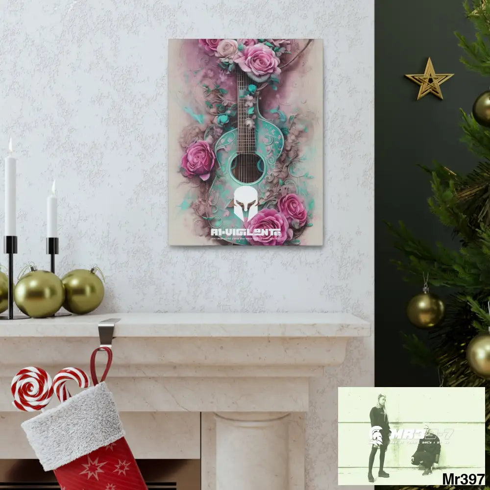 Canvas Gallery Wraps A1Sparta Pink Roses & Guitar Canvas