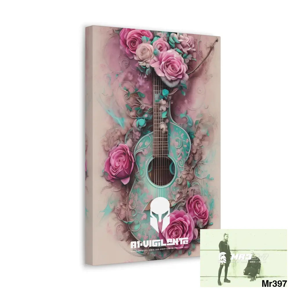 Canvas Gallery Wraps A1Sparta Pink Roses & Guitar Canvas