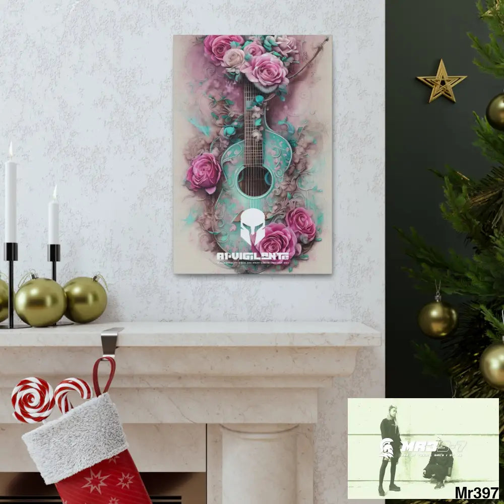 Canvas Gallery Wraps A1Sparta Pink Roses & Guitar Canvas