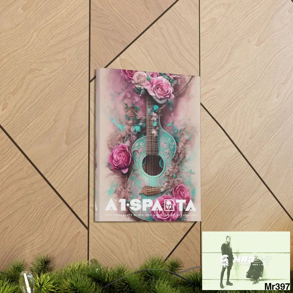 Canvas Gallery Wraps A1Sparta Pink Roses & Guitar Canvas