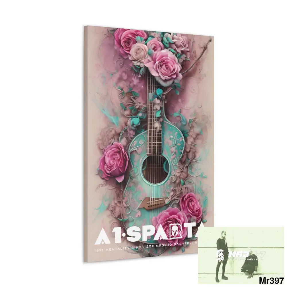 Canvas Gallery Wraps A1Sparta Pink Roses & Guitar Canvas