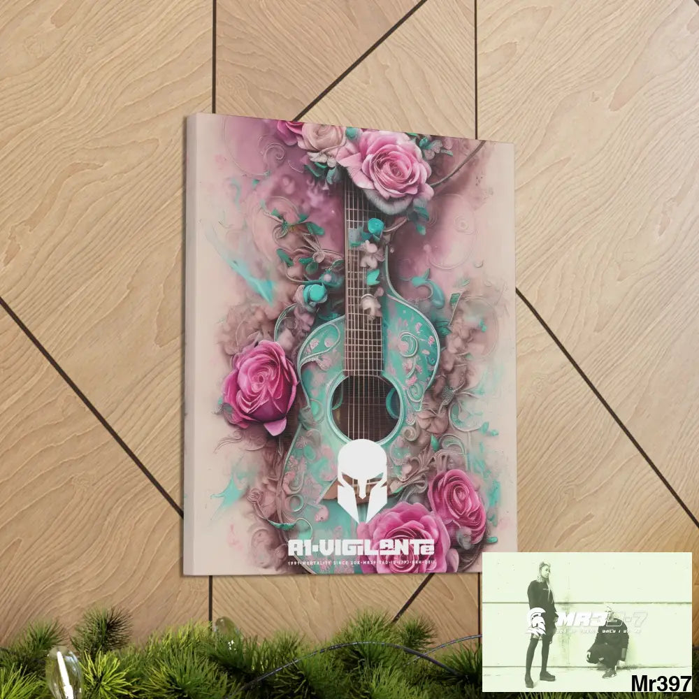 Canvas Gallery Wraps A1Sparta Pink Roses & Guitar Canvas