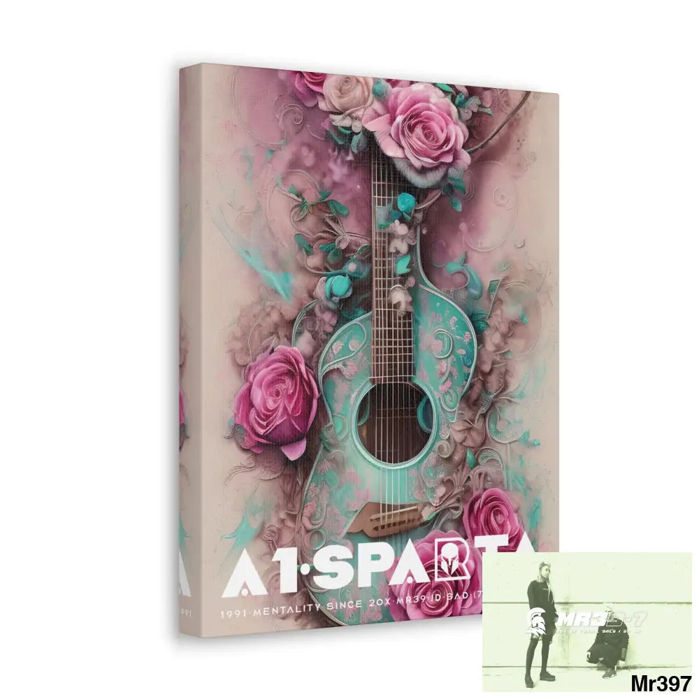 Canvas Gallery Wraps A1Sparta Pink Roses & Guitar Canvas