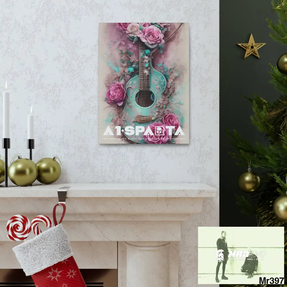 Canvas Gallery Wraps A1Sparta Pink Roses & Guitar Canvas
