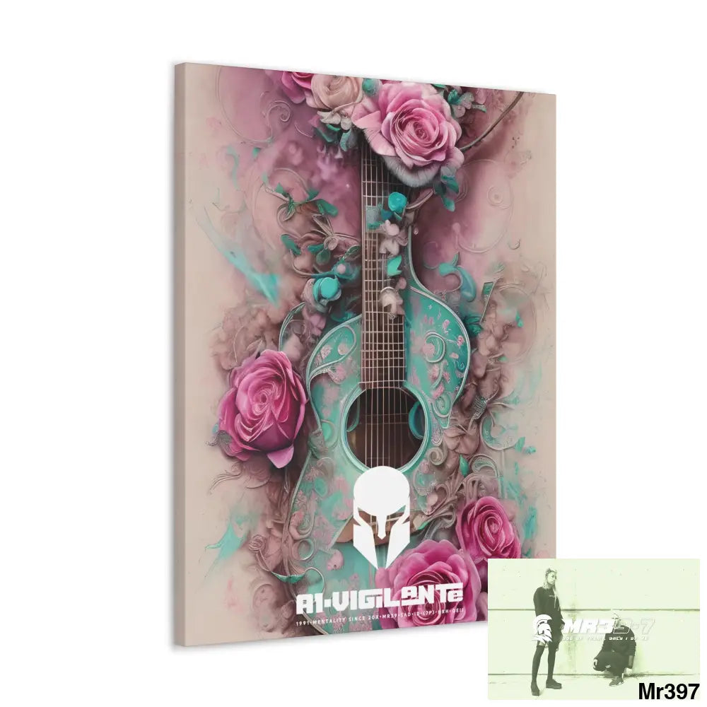 Canvas Gallery Wraps A1Sparta Pink Roses & Guitar Canvas