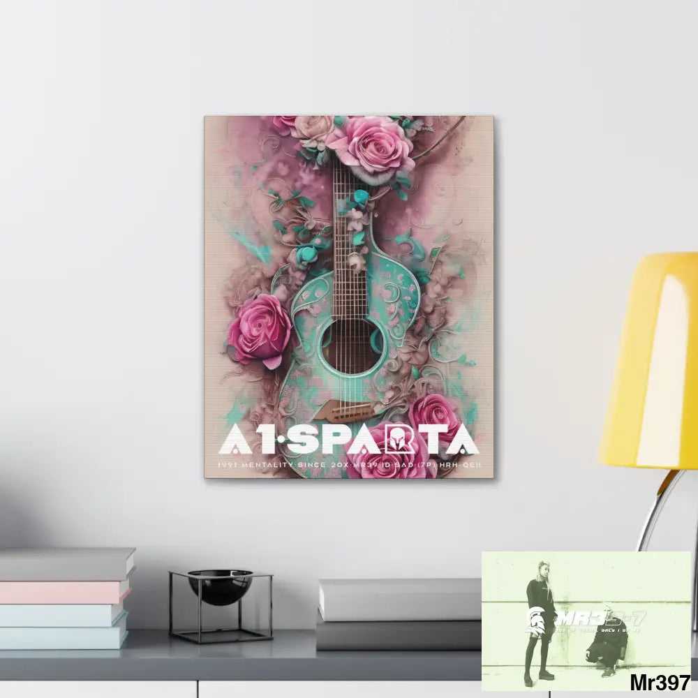 Canvas Gallery Wraps A1Sparta Pink Roses & Guitar Canvas