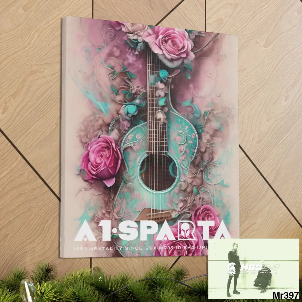 Canvas Gallery Wraps A1Sparta Pink Roses & Guitar Canvas