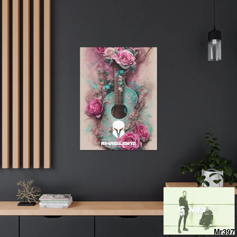 Canvas Gallery Wraps A1Sparta Pink Roses & Guitar Canvas