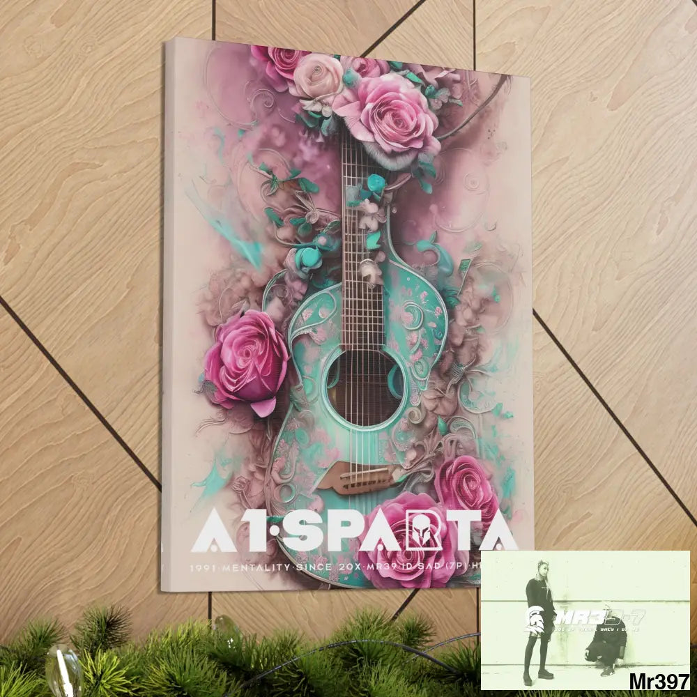 Canvas Gallery Wraps A1Sparta Pink Roses & Guitar Canvas