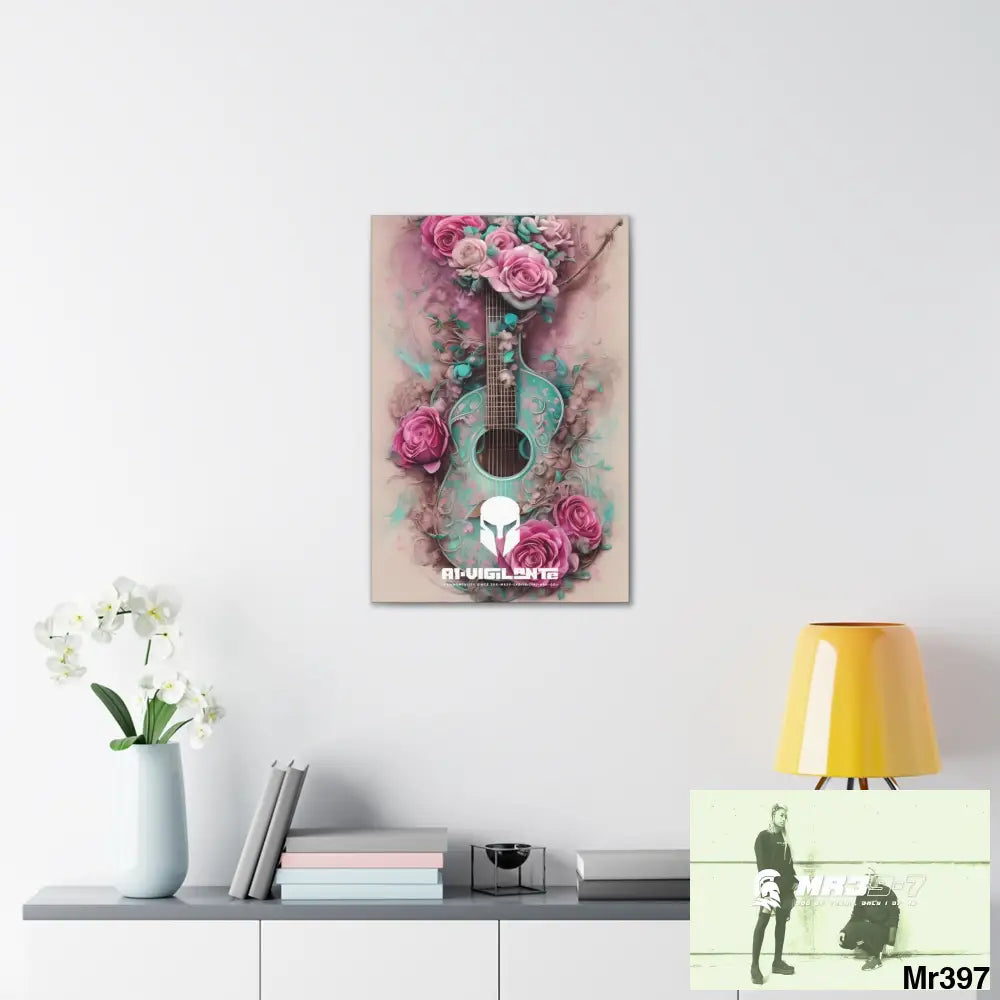 Canvas Gallery Wraps A1Sparta Pink Roses & Guitar Canvas