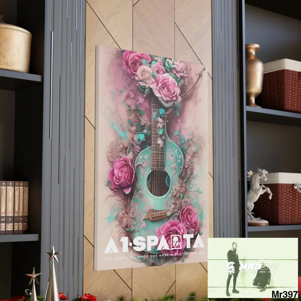 Canvas Gallery Wraps A1Sparta Pink Roses & Guitar Canvas