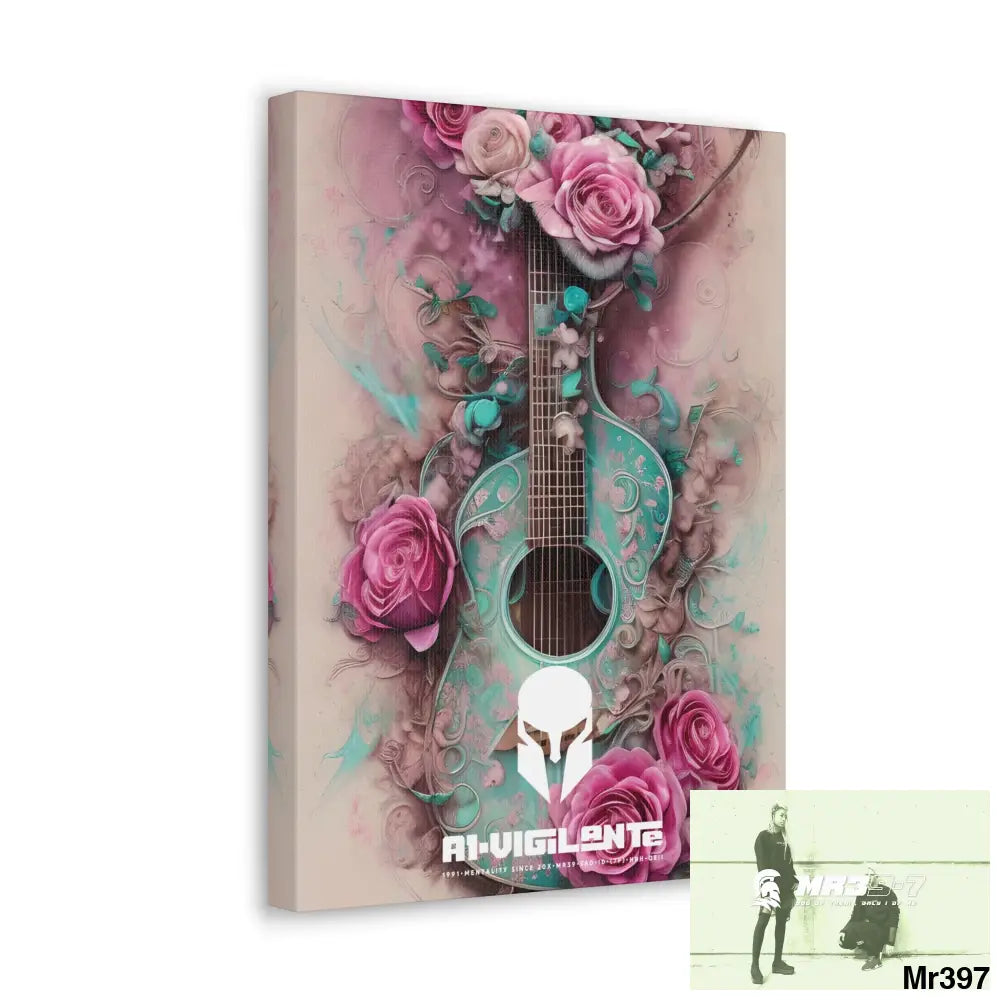Canvas Gallery Wraps A1Sparta Pink Roses & Guitar Canvas