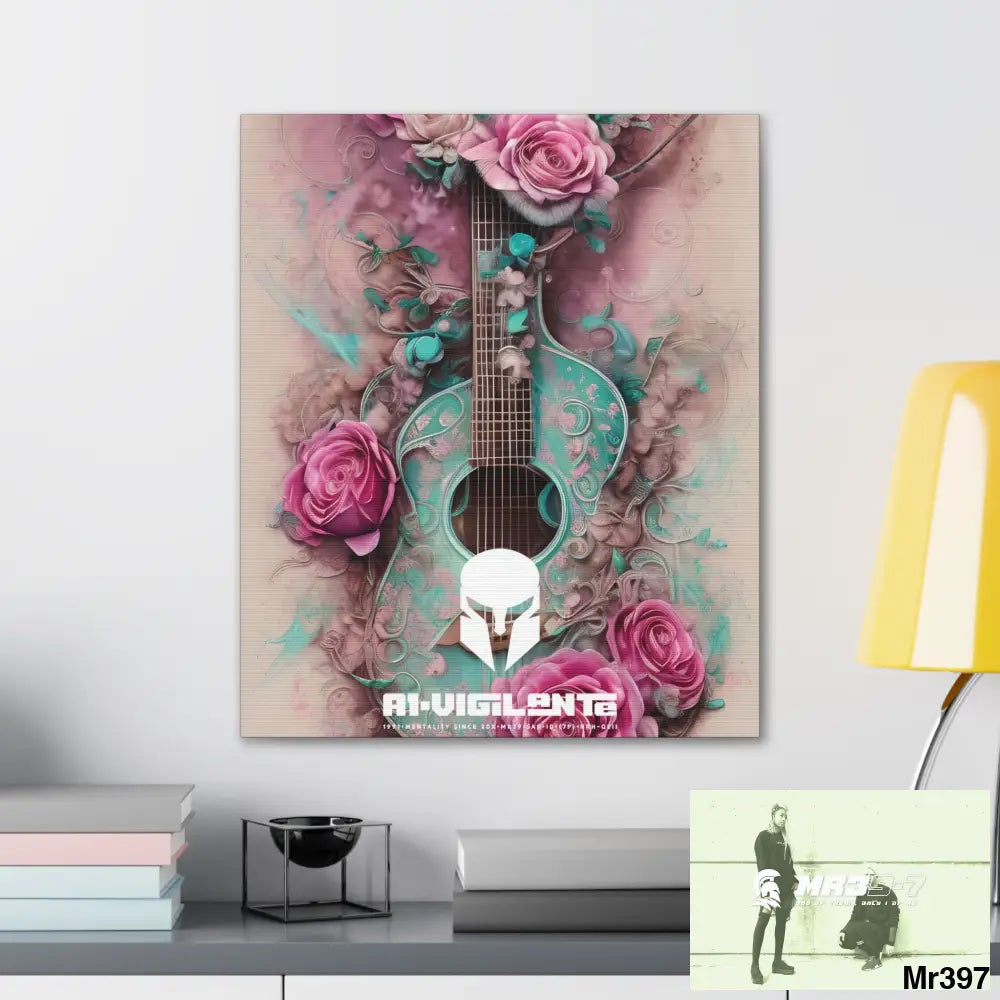 Canvas Gallery Wraps A1Sparta Pink Roses & Guitar Canvas