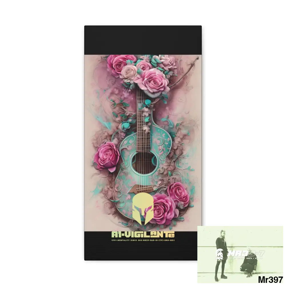 Canvas Gallery Wraps A1Vigilante Pink Roses & Guitar 10″ x 20″ / Premium Gallery Wraps (1.25″) Canvas