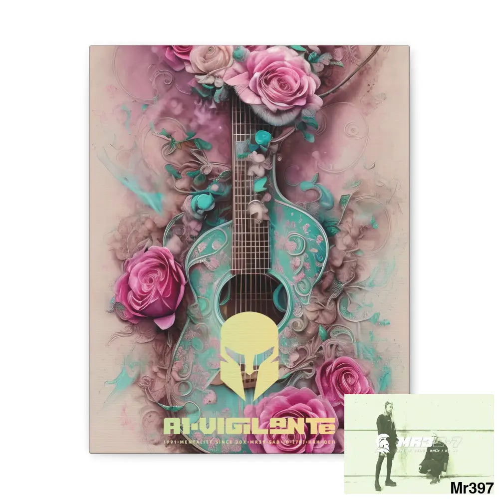 Canvas Gallery Wraps A1Vigilante Pink Roses & Guitar 11″ x 14″ / Premium Gallery Wraps (1.25″) Canvas