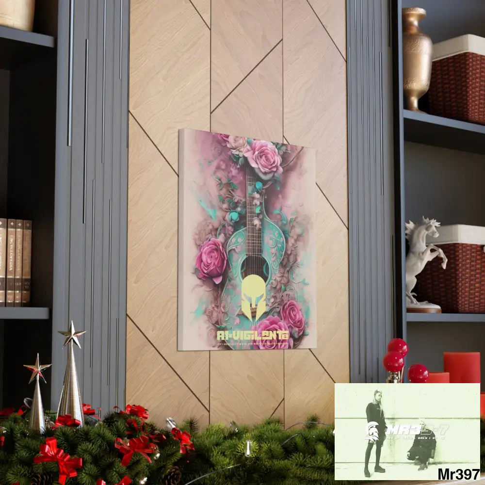 Canvas Gallery Wraps A1Vigilante Pink Roses & Guitar Canvas