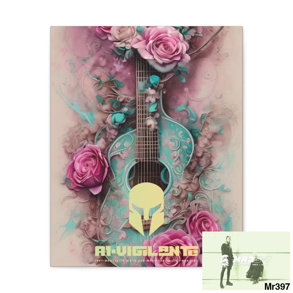 Canvas Gallery Wraps A1Vigilante Pink Roses & Guitar 16″ x 20″ / Premium Gallery Wraps (1.25″) Canvas
