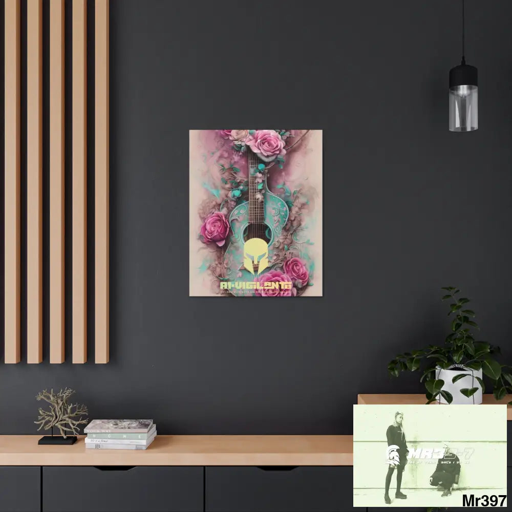 Canvas Gallery Wraps A1Vigilante Pink Roses & Guitar Canvas