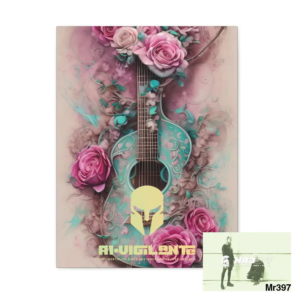 Canvas Gallery Wraps A1Vigilante Pink Roses & Guitar 18″ x 24″ / Premium Gallery Wraps (1.25″) Canvas