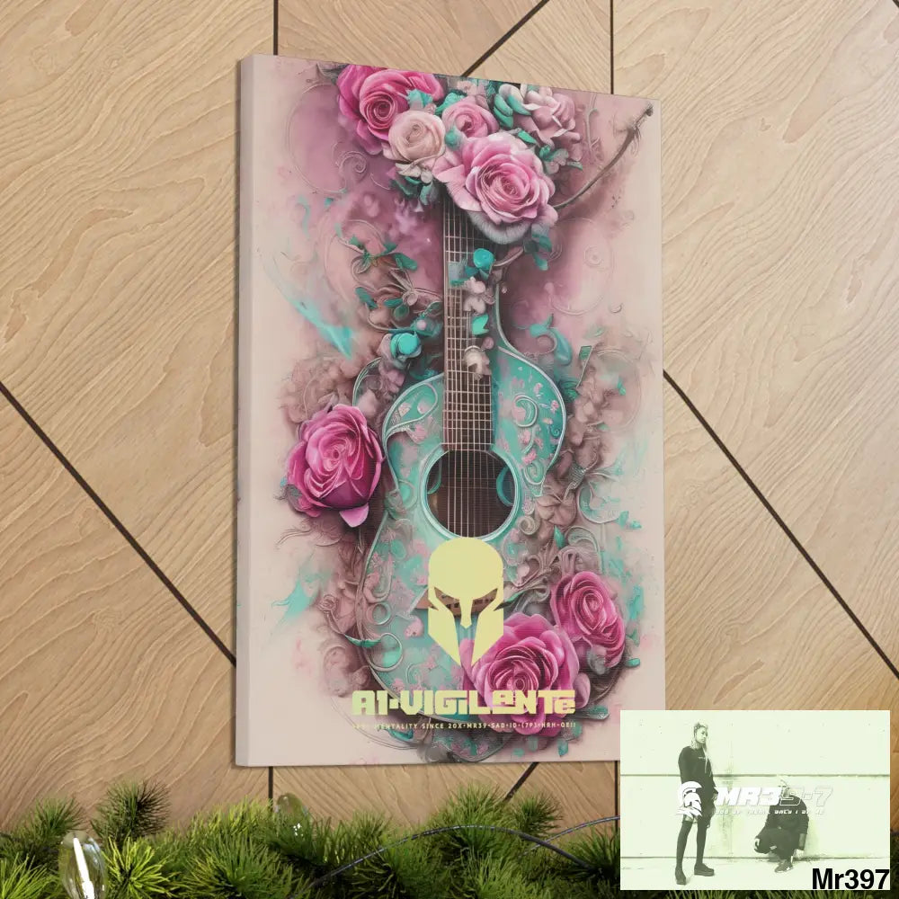 Canvas Gallery Wraps A1Vigilante Pink Roses & Guitar Canvas