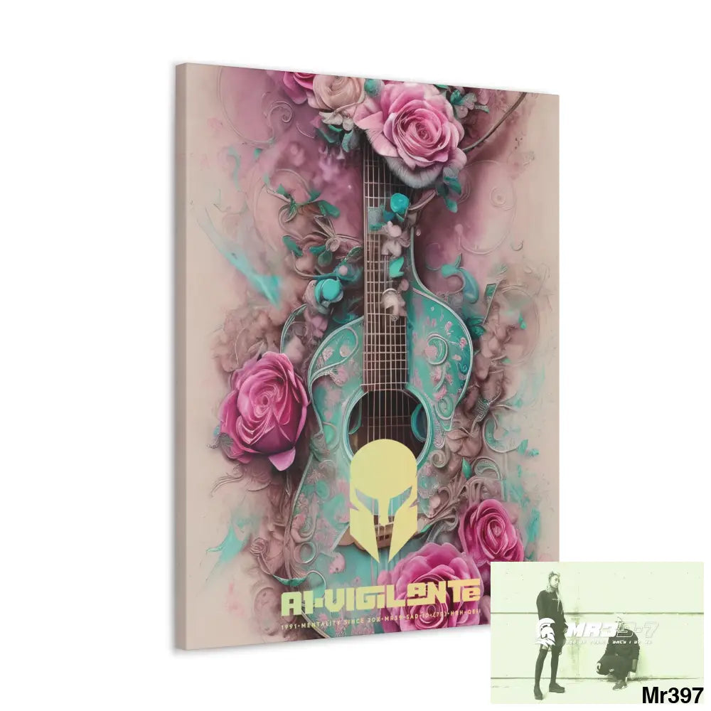 Canvas Gallery Wraps A1Vigilante Pink Roses & Guitar Canvas