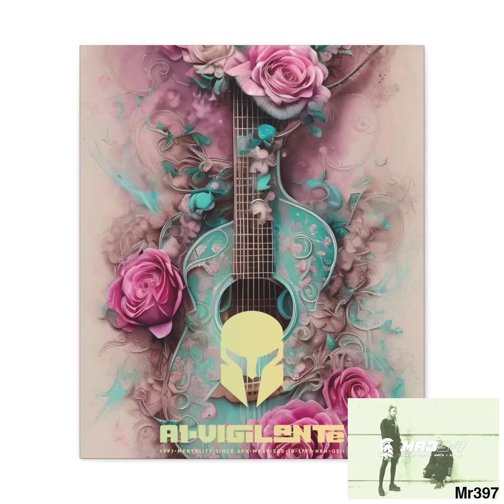Canvas Gallery Wraps A1Vigilante Pink Roses & Guitar 20″ x 24″ / Premium Gallery Wraps (1.25″) Canvas